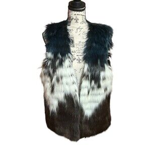 DOR DOR COUTURE Brown/Black/White/ Gray Faux Fur Lined Vest - Size Medium
